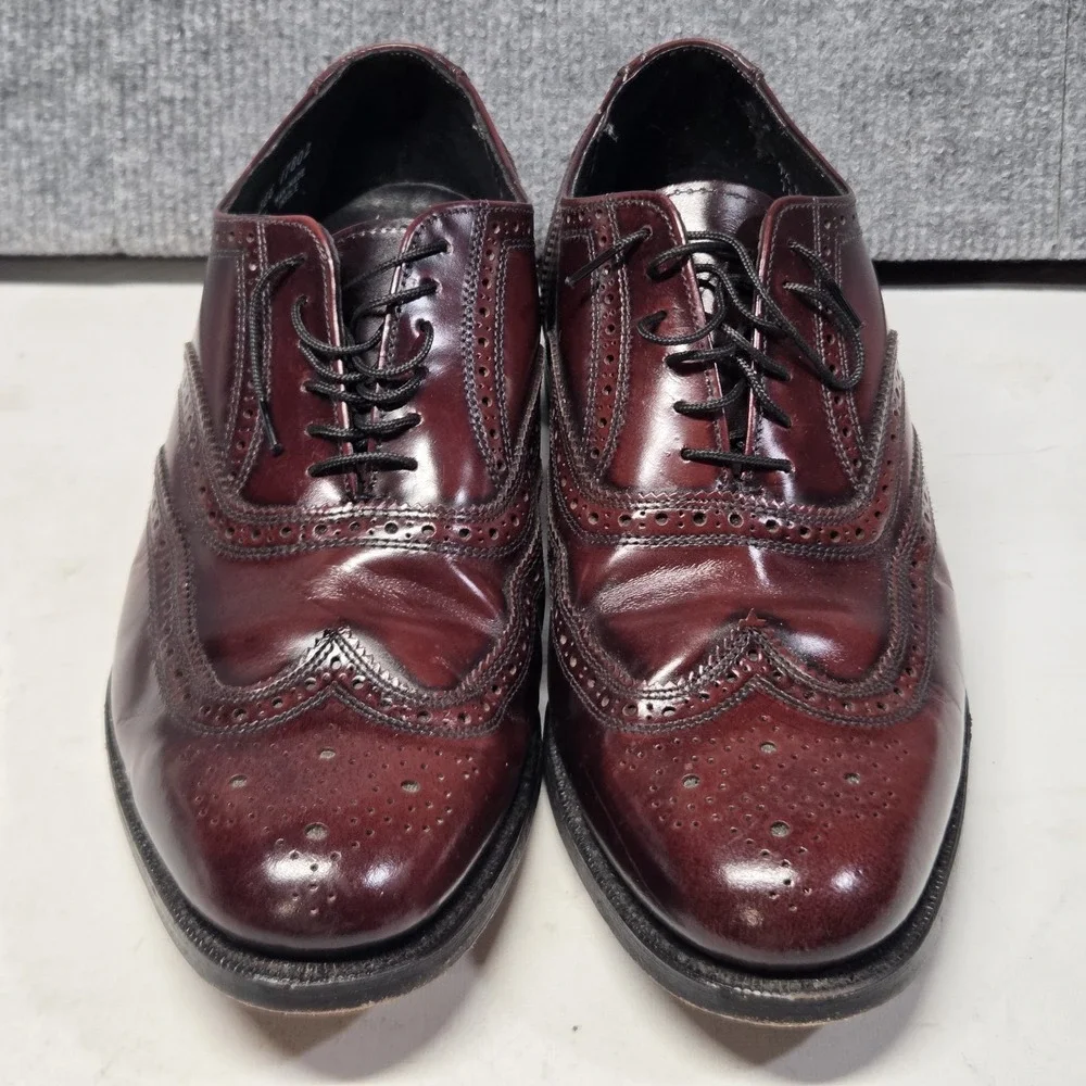 Vtg Florsheim Worthmore Longwing Brogue Oxblood Burgundy USA Dress Shoes 9.5 3E